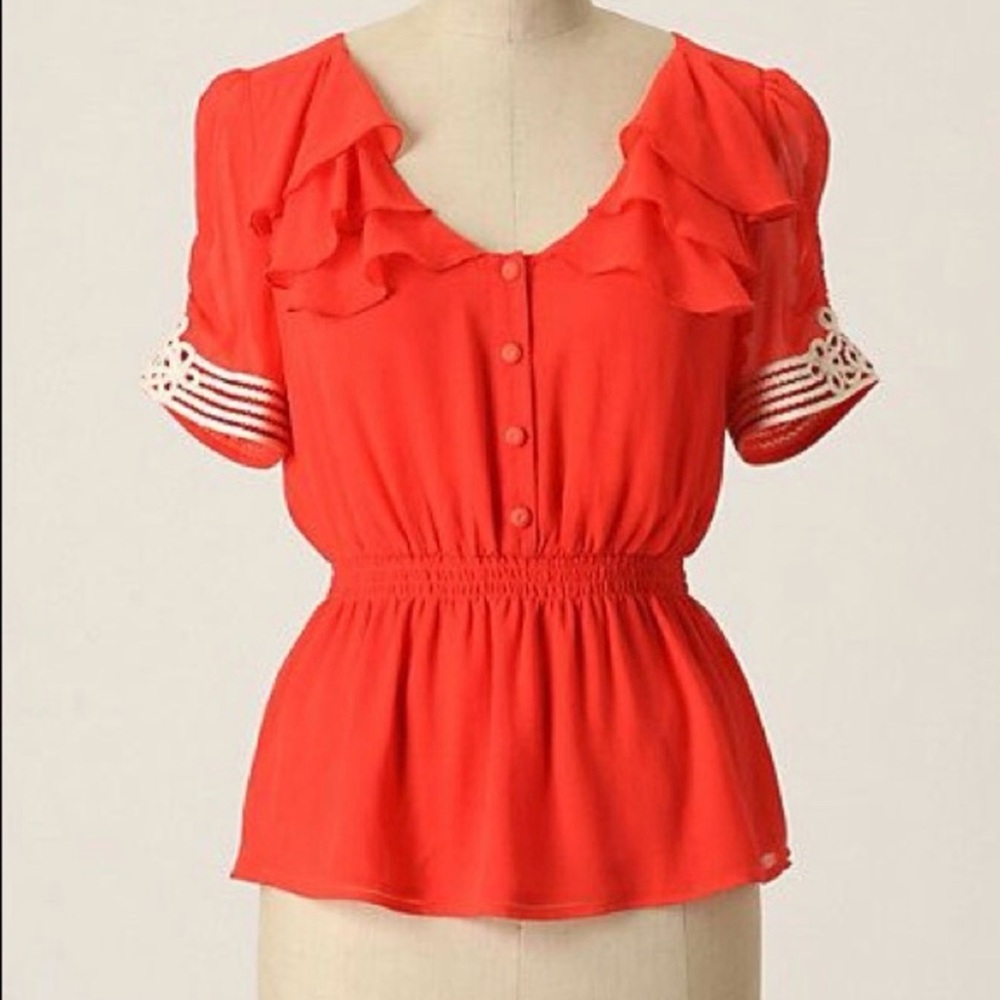 Anthropologie Odille Coral Vintage Inspired Top 10